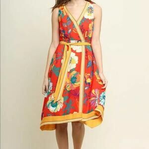 Umgee Sleeveless Belted Floral Print Midi Dress